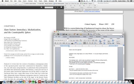 No exciting performance-y picture for this one (just a screenshot of my computer this morning), but equally awesome - in October I began my PhD research into spoken word poetry in the UK! It's a blessing to be able to research from a scholarly perspective the work that I do as an artist. I'm hugely enjoying this work so far and very much looking forward to diggin deeper into it this year, including conducting interviews with poets and witnessing as many live shows as I can!